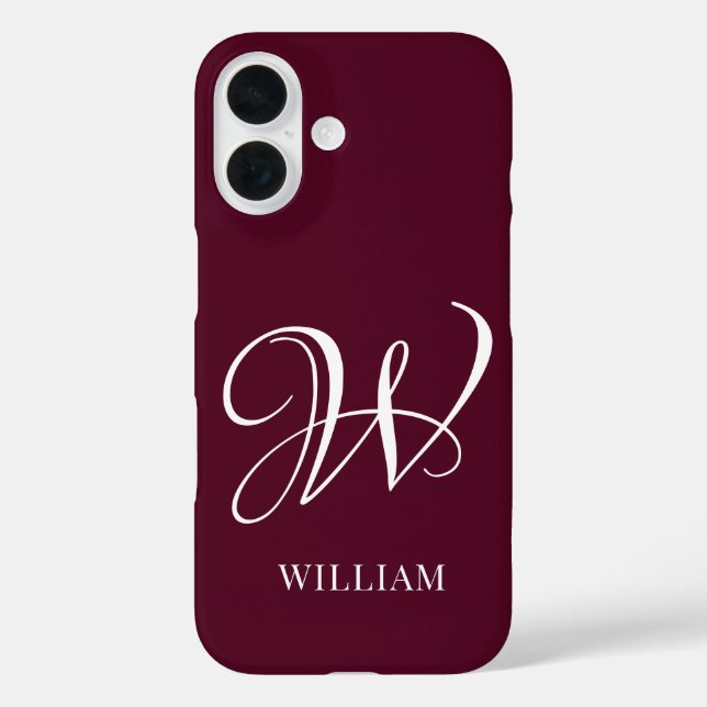 Initial Personalisiert Elegant Burgundy Monogram iPhone 16 Hülle (Rückseite)