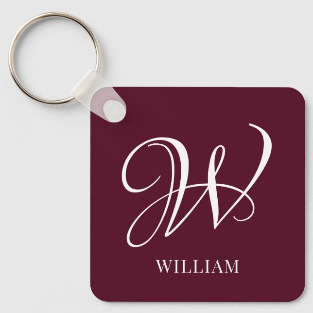 Initial Personalisiert Elegant Burgundy Monogram Schlüsselanhänger (Vorderseite)