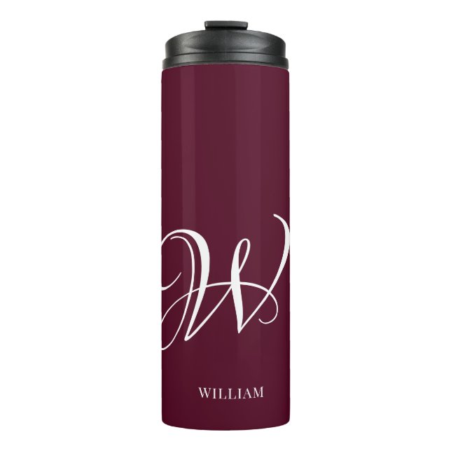 Initial Personalisiert Elegant Burgundy Monogram Thermosbecher (Vorderseite)