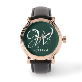 Initial Personalisiert Elegant Emerald Monogram Armbanduhr