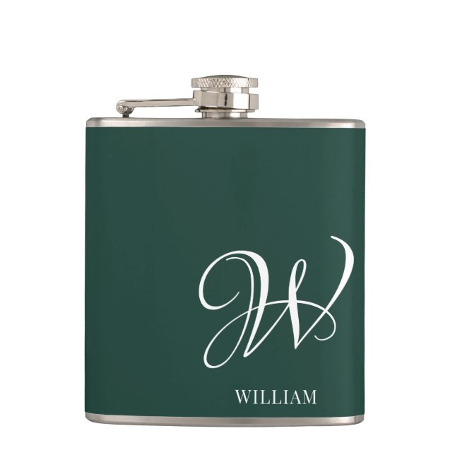 Initial Personalisiert Elegant Emerald Monogram Flachmann (Vorderseite)