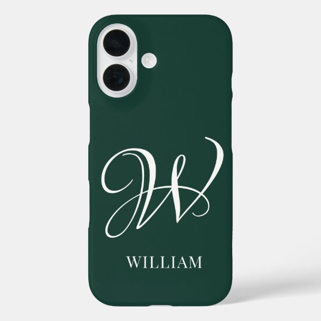 Initial Personalisiert Elegant Emerald Monogram iPhone 16 Hülle (Rückseite)