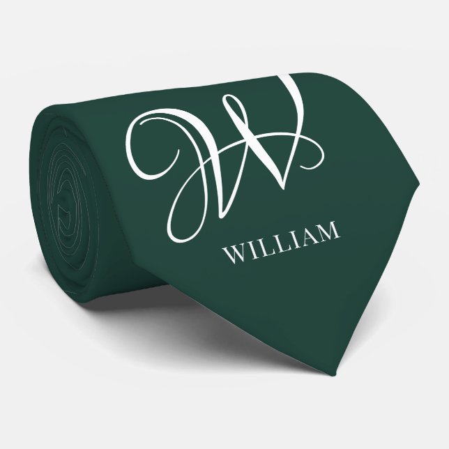 Initial Personalisiert Elegant Emerald Monogram Krawatte (Gerollt)