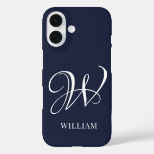 Initial Personalisiert Elegant Navy Blue Monogram iPhone 16 Hülle