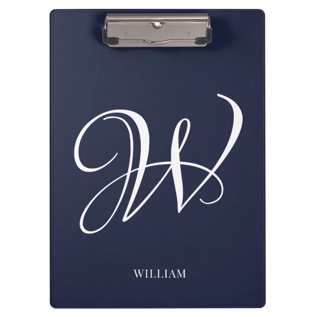 Initial Personalisiert Elegant Navy Blue Monogram Klemmbrett (Vorderseite)