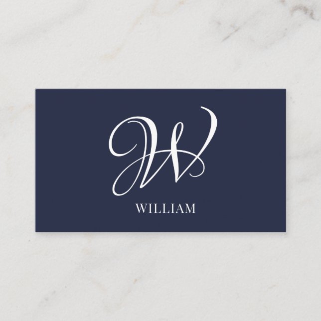 Initial Personalisiert Elegant Navy Blue Monogram Visitenkarte (Vorderseite)