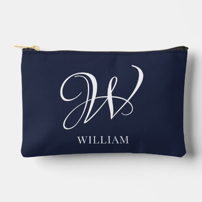 Initial Personalisiert Elegant Navy Blue Monogram Zubehörtasche (Vorderseite)