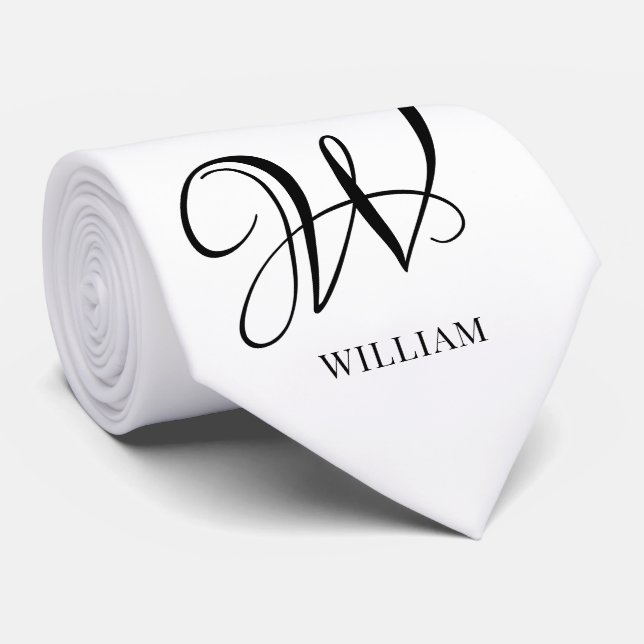 Initial Personalisiert elegant Weißes Monogramm Krawatte (Gerollt)