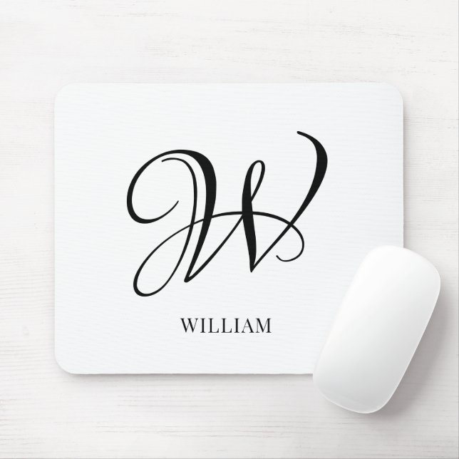Initial Personalisiert elegant Weißes Monogramm Mousepad (Mit Mouse)