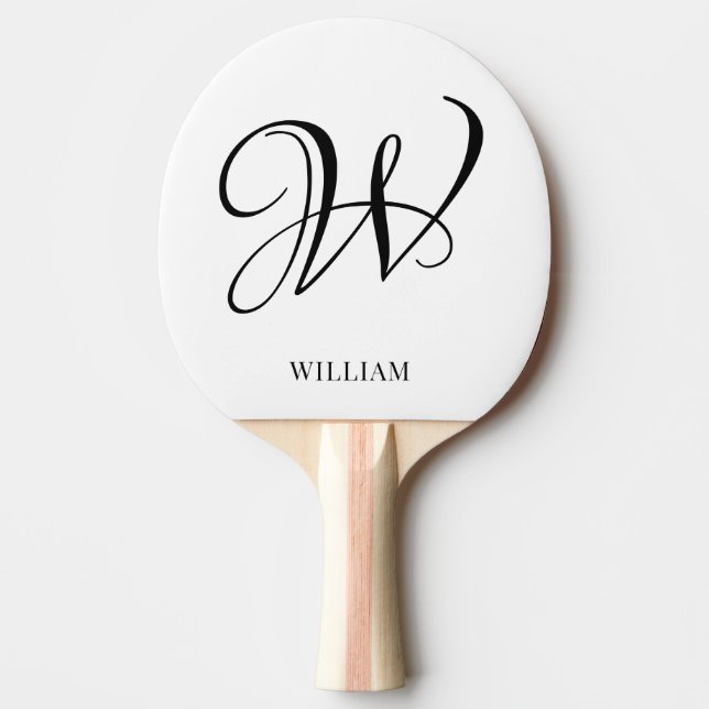 Initial Personalisiert elegant Weißes Monogramm Tischtennis Schläger (Vorderseite)