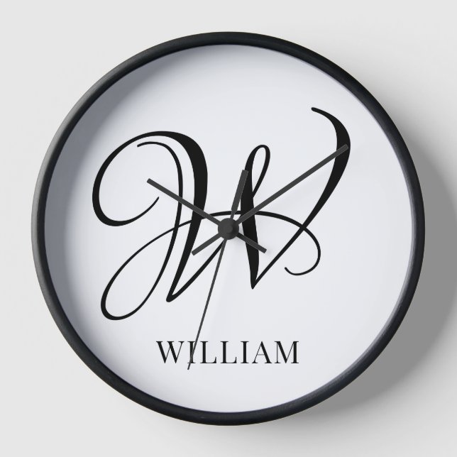 Initial Personalisiert elegant Weißes Monogramm Uhr (Vorderseite)