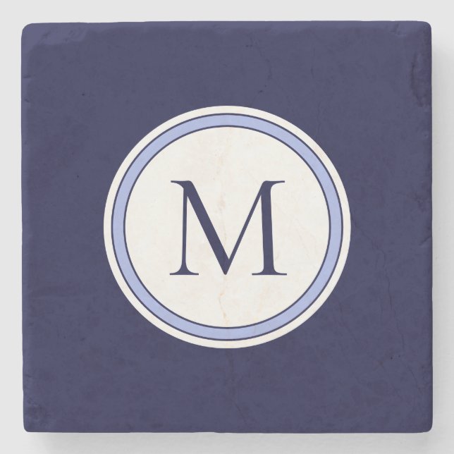Initial personalisiert Simple Monogram | Blau Steinuntersetzer (Vorderseite)