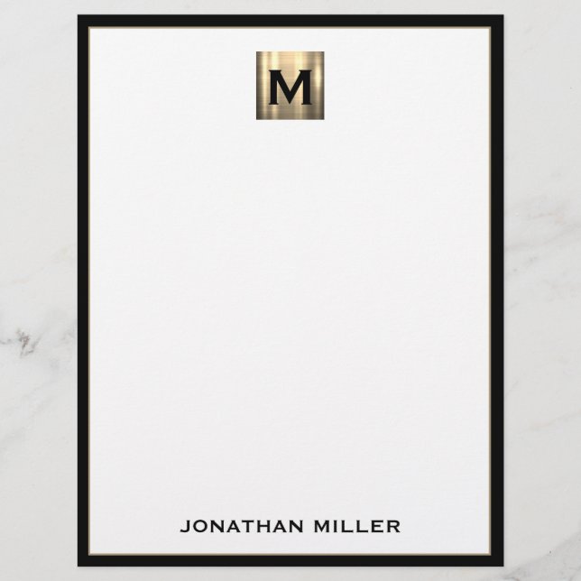 Initial personalisiert Square Brushed Metal Monogr Briefbogen (Vorderseite)