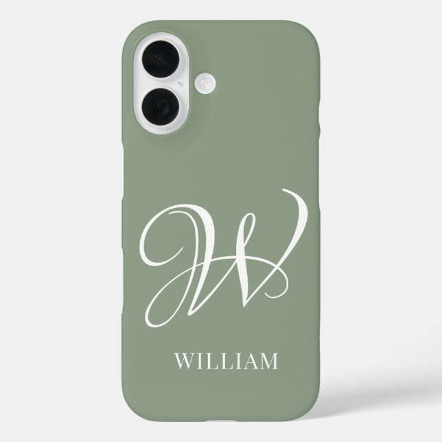 Initial Personalisierte Elegant Sage Green Monogra iPhone 16 Hülle (Rückseite)