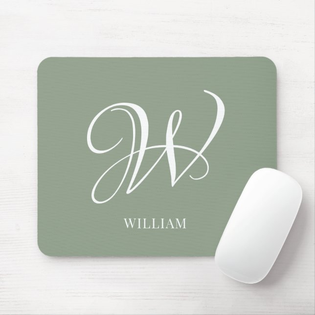 Initial Personalisierte Elegant Sage Green Monogra Mousepad (Mit Mouse)