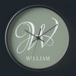 Initial Personalisierte Elegant Sage Green Monogra Uhr<br><div class="desc">Einfache,  individuelle Erstmonogramm in moderner Typografie. Perfektes Geschenk mit persönlicher Touch</div>