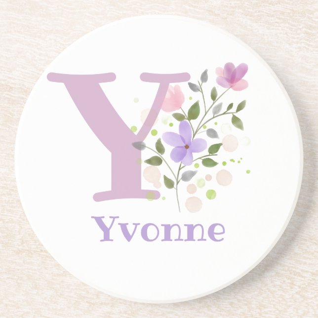 Initial Plus Name & Blume Design Getränkeuntersetzer (Vorne)