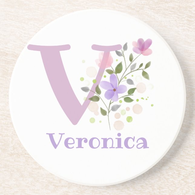 Initial Plus Name & Blume Design Getränkeuntersetzer (Vorne)