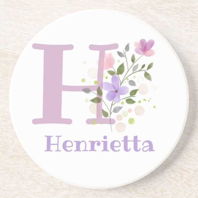 Initial Plus Name & Blume Design Getränkeuntersetzer (Vorne)