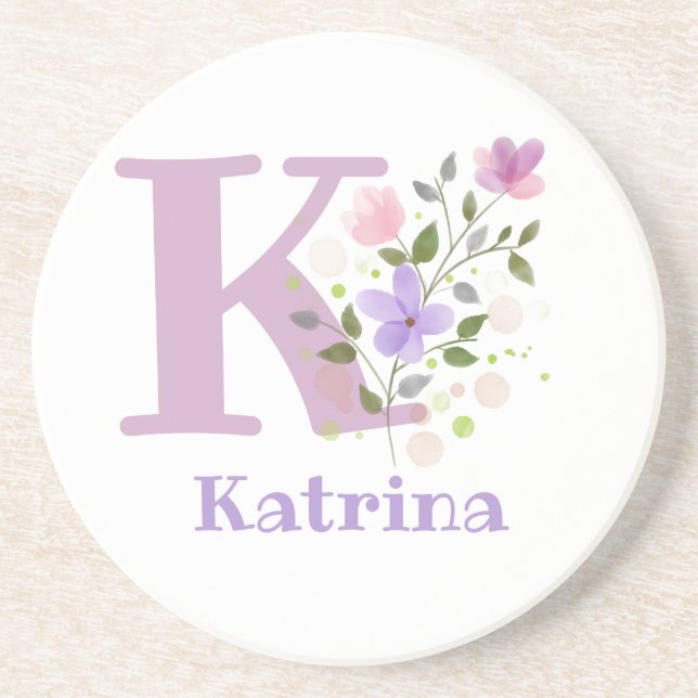 Initial Plus Name & Blume Design Getränkeuntersetzer (Vorne)