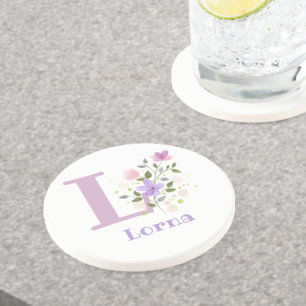 Initial Plus Name & Blume Design Getränkeuntersetzer
