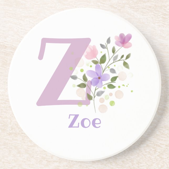 Initial Plus Name & Blume Design Getränkeuntersetzer (Vorne)