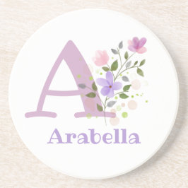Initial Plus Name & Blume Design Getränkeuntersetzer