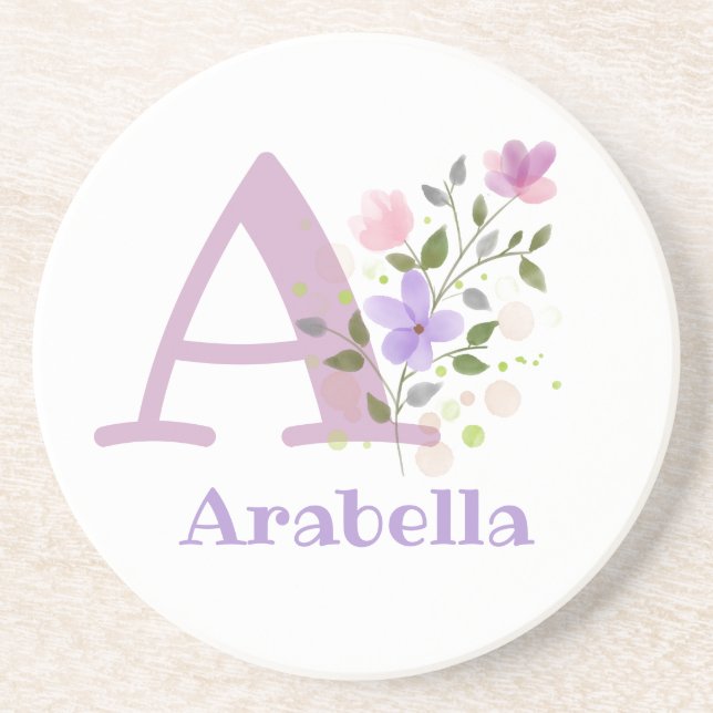 Initial Plus Name & Blume Design Getränkeuntersetzer (Vorne)