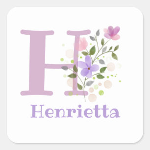 Initial Plus Name Henrietta & Blume Design Quadratischer Aufkleber