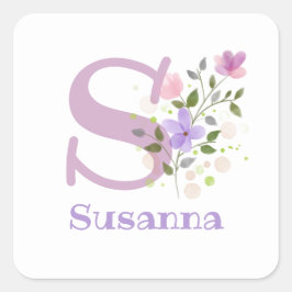 Initial Plus Name Susanna & Blume Design Quadratischer Aufkleber