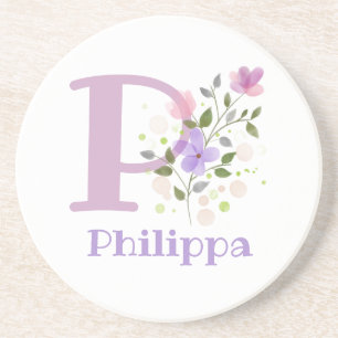 Initial Plus Name und Blumen-Design Getränkeuntersetzer