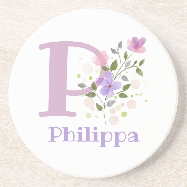 Initial Plus Name und Blumen-Design Getränkeuntersetzer (Vorne)