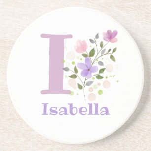 Initial Plus Name und Blumen-Design Getränkeuntersetzer