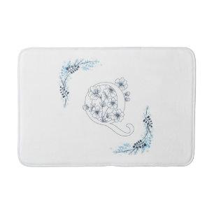 Initial "Q" Blue Monogram Calm Floral Badematte