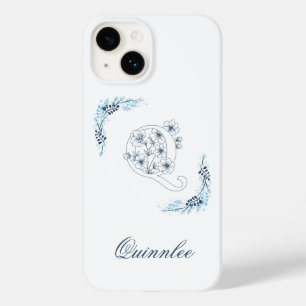Initial "Q" Blue Monogram Calm Floral Case-Mate iPhone 14 Hülle
