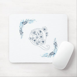 Initial "Q" Blue Monogram Calm Floral Mousepad
