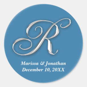 Initial R blauer monogramm individuelle Name favor Runder Aufkleber