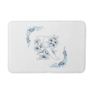 Initial "R" Blue Monogram Calm Floral Badematte