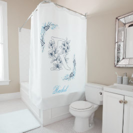 Initial "R" Blue Monogram Calm Floral Duschvorhang