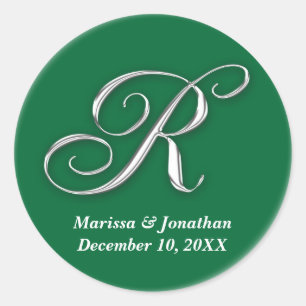 Initial R grüner monogramm individuelle Name favor Runder Aufkleber