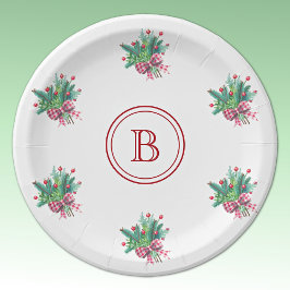Initial, Red & Green Christmas Bouquet Pappteller