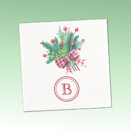 Initial, Red & Green Christmas Bouquet Party Paper Serviette