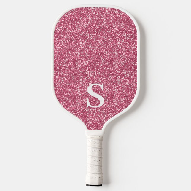 Initial rosa Glitzer Monogram Pickleball Schläger (Rückseite)