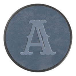 Initial Rustic Blue Leather Texture Monogram Eishockey Puck