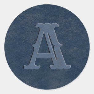 Initial Rustic Blue Leather Texture Monogram Runder Aufkleber