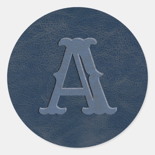 Initial Rustic Blue Leather Texture Monogram Runder Aufkleber (Vorderseite)