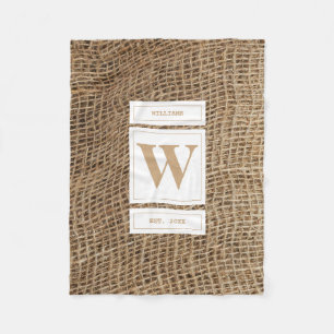 Initial Rustic Burlap Monogram Fleecedecke