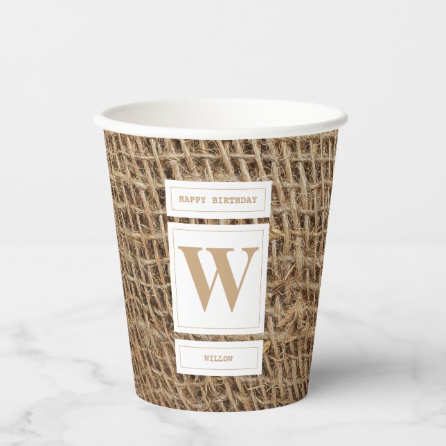 Initial Rustic Burlap Monogram Pappbecher (Vorderseite)