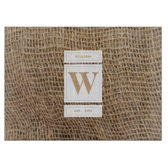 Initial Rustic Burlap Monogram Schneidebrett (Vorderseite)