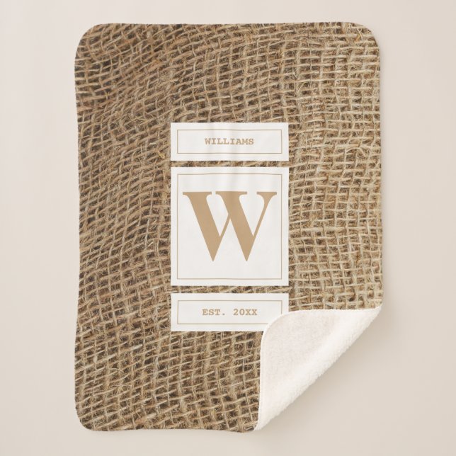 Initial Rustic Burlap Monogram Sherpadecke (Vorderseite)